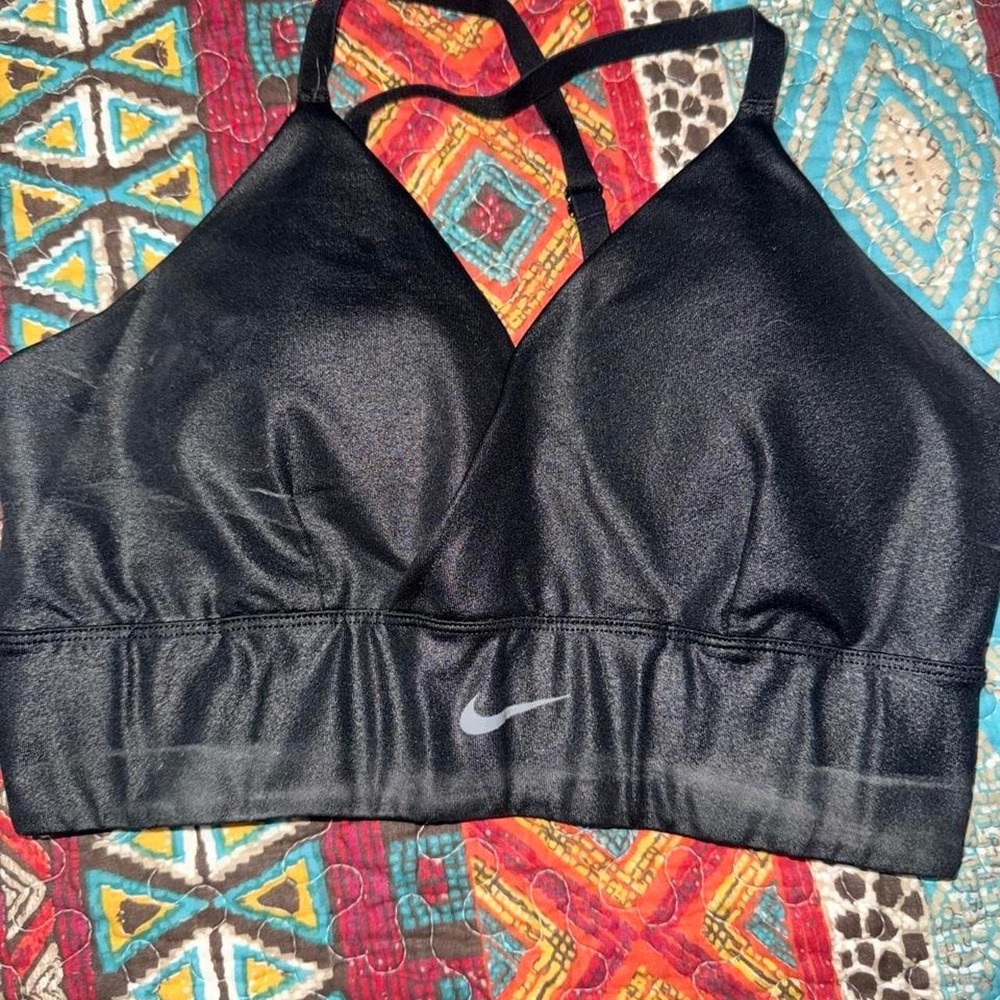 Nike Indy Light Support Sports Bra Black Shimmer Surplice Wrap Adjustable Straps